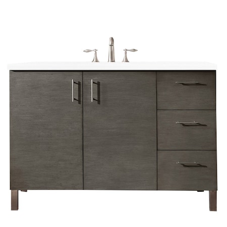 James Martin Vanities Metropolitan 48in Single Vanity, Silver Oak w/ 3 CM White Zeus Quartz Top 850-V48-SOK-3WZ